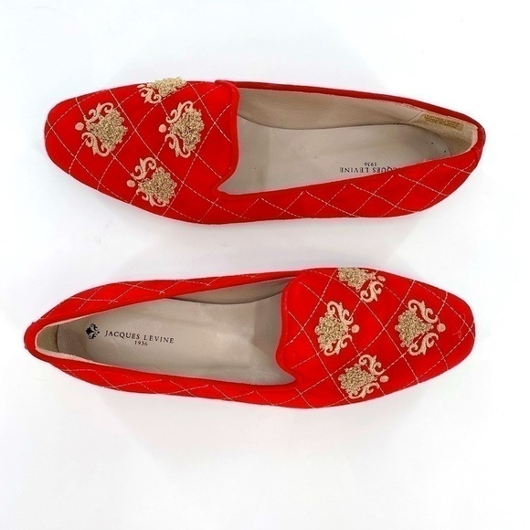 Jacques Levine Red Suede quilted Loafers Size 8 - Picture 3 of 13